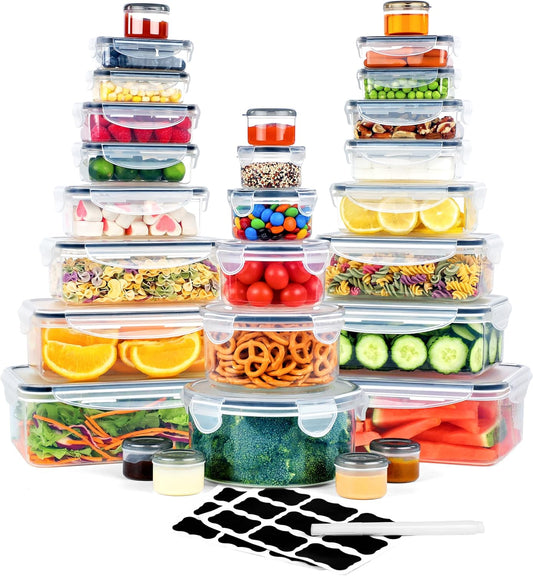 56 Pcs Large Food Storage Containers Set with Lids, Airtight Plastic Containers for Pantry & Kitchen Organization, BPA-Free, Leak-Proof