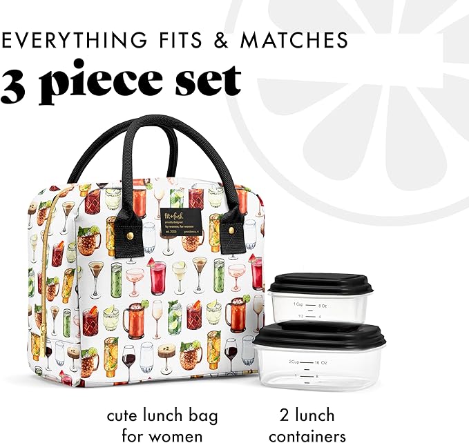 Fit & Fresh Bloomington Lunch Bag for Women - Insulated Large Lunch Box for Work with Containers, Leak-Resistant, Stain-Resistant, Zipper Closure, Mixology