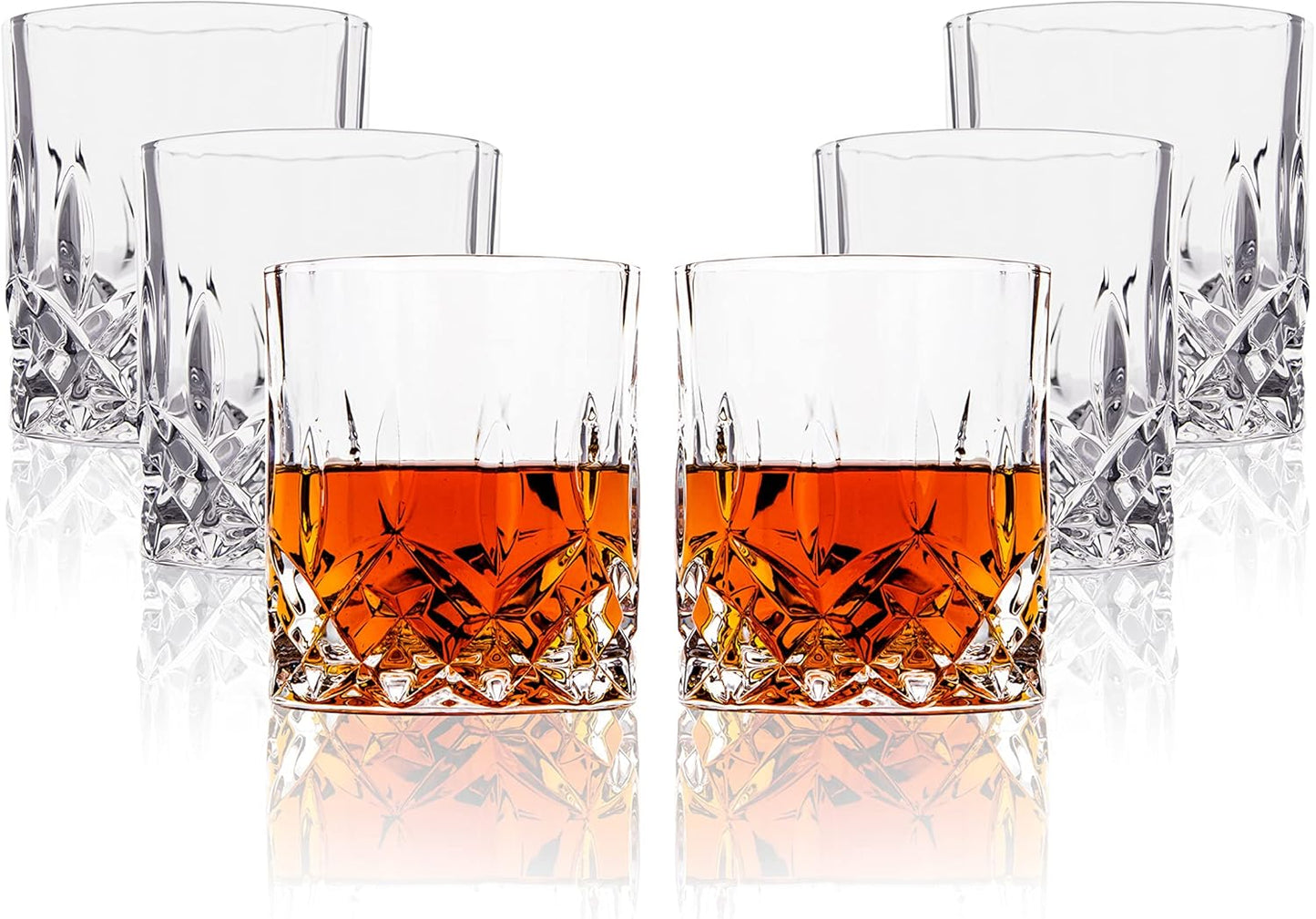 LEMONSODA Crystal Cut Old Fashioned Whiskey Glasses Set of 2, 4, 6-10oz Ultra-Clear Premium Lead-Free Rocks Glass Tumbler For Drinking Bourbon, Scotch, Cognac, Cocktails (Set of 6)