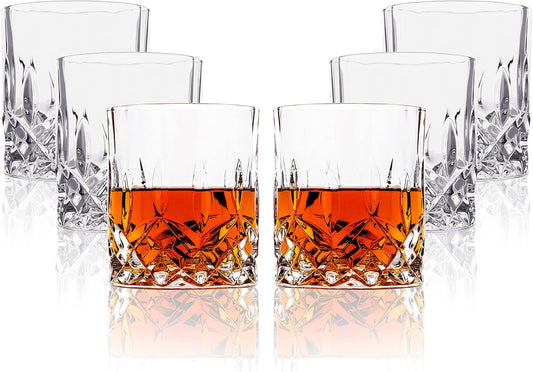 LEMONSODA Crystal Cut Old Fashioned Whiskey Glasses Set of 2, 4, 6-10oz Ultra-Clear Premium Lead-Free Rocks Glass Tumbler For Drinking Bourbon, Scotch, Cognac, Cocktails (Set of 6)