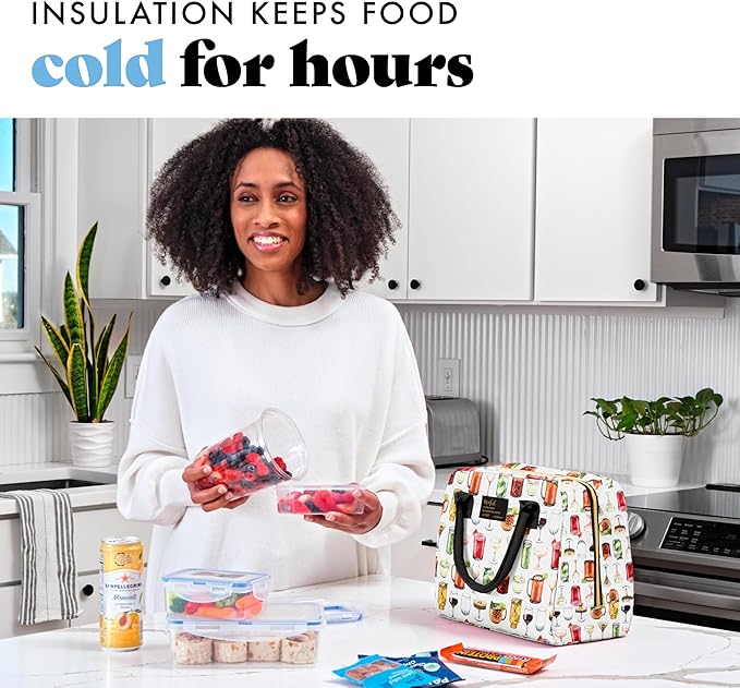 Fit & Fresh Bloomington Lunch Bag for Women - Insulated Large Lunch Box for Work with Containers, Leak-Resistant, Stain-Resistant, Zipper Closure, Mixology