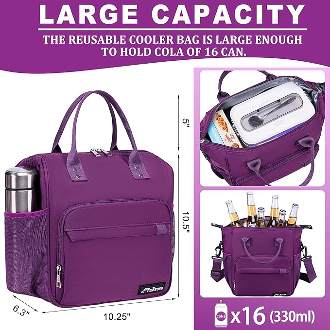 Purple Lunch Box for Women Insulated Lunch Bag Fits Bento Boxes, Snack and Foods, Ladies Lunch Tote Bag for Mother Mom Sister Friend Wife Her