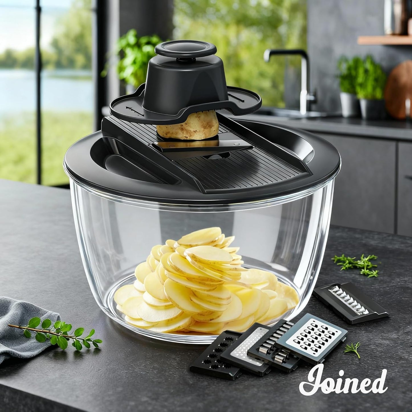 Joined Large Salad Spinner and Mandoline Slicer 6 in 1, Multi-Use Lettuce Spinner with Drain, Bowl, and Colander, Vegetable Dryer, Kitchen Slicer for Healthy Cooking, Perfect Holiday Gift - 5.28 Qt