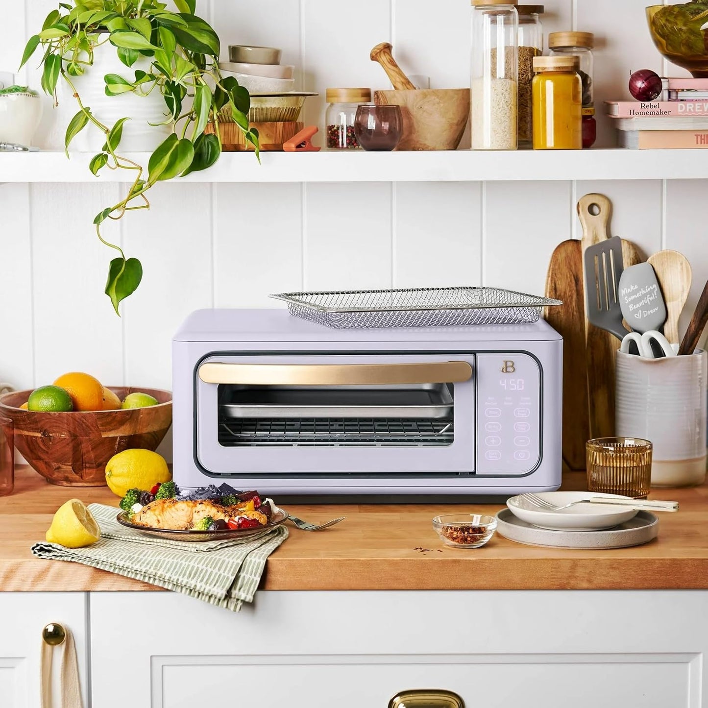 Beautiful Infrared Air Fryer Toaster Oven Combo - 10-in-1 Countertop Convection Oven with Air Fry, Bake, Pizza, Toast & Dehydrate Functions - 1800W Stainless Steel Kitchen Appliance (Lavender)