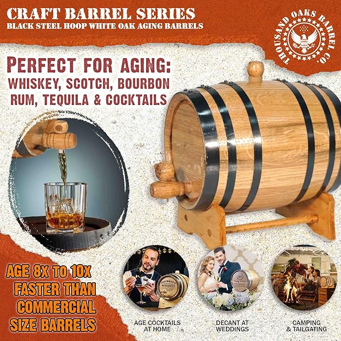 5 Gallon Oak Aging Barrel with Stand, Bung and Spigot - Wooden Whiskey Barrel Wine Barrel (20 Liter) - For The Home Brewer, Distiller, Wine Maker and Cocktail Aging Bartender
