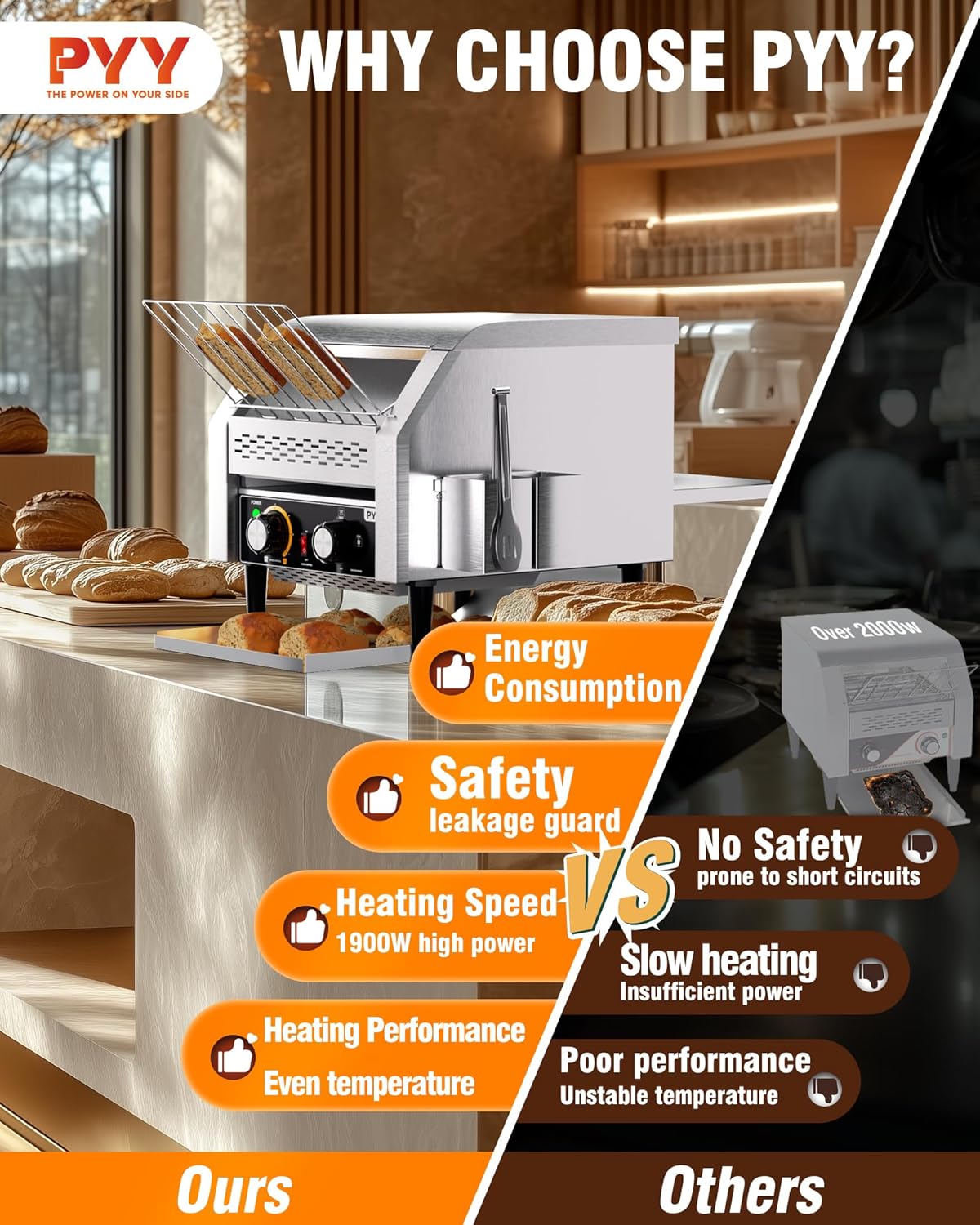 PYY Commercial Conveyor Toaster 300 Slices/Hour, Electric Conveyor Belt Toaster for Toast, Bun, Bagel, Bread, Heavy Duty Stainless Steel Toaster Oven for Restaurant, Bakery, Buffet Use