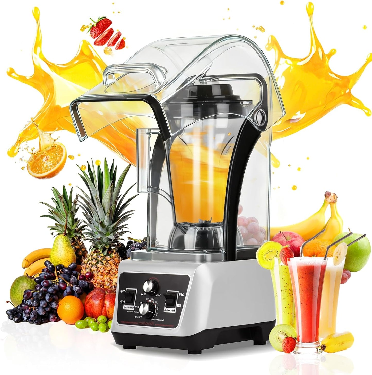 153Oz Professional Commercial Blender with Soundproof Shield, Multi-speed Settings, Quiet Smoothies Blenders Countertop, Powerful Blender for Kitchen, Shakes, Frozen Drinks, Self-Cleaning