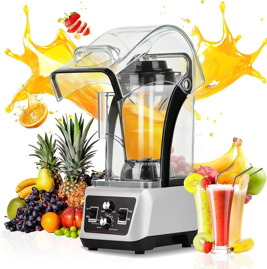 153Oz Professional Commercial Blender with Soundproof Shield, Multi-speed Settings, Quiet Smoothies Blenders Countertop, Powerful Blender for Kitchen, Shakes, Frozen Drinks, Self-Cleaning