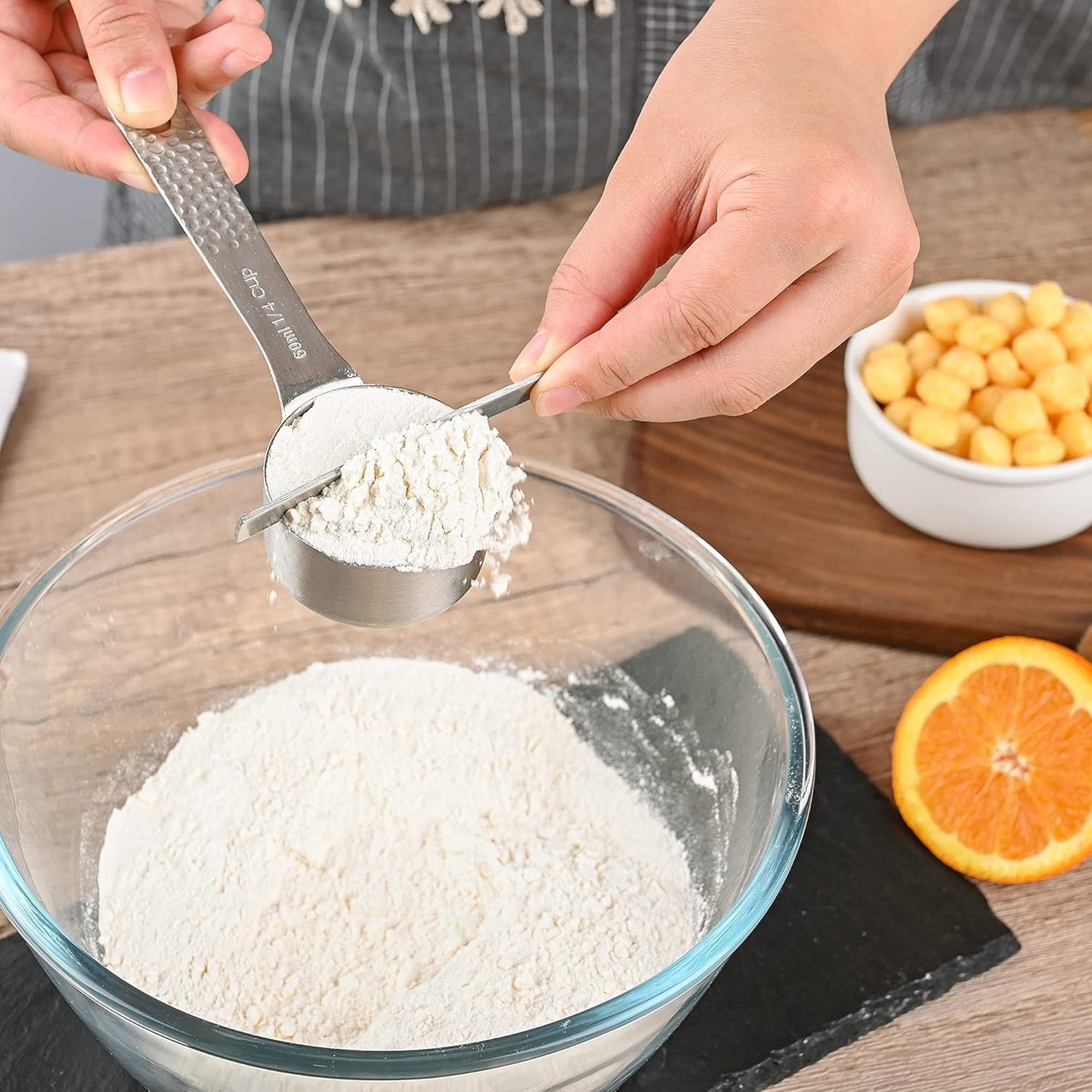 Smithcraft Measuring Cups, 8 Piece Dry Measuring Cup Set, 18/8 Stainless Steel Measuring Cups for Baking, Metal Kitchen Measure Cups with 1/16, 1/8, 1/4, 2/3 and 3/4 Cup Measuring Cup, Cooking Gadgets