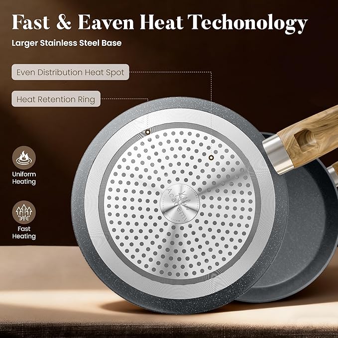 Kitchen Academy Induction Cookware Sets - 12 Piece Gray Cooking Pan Set, Granite Nonstick Pots and Pans Set