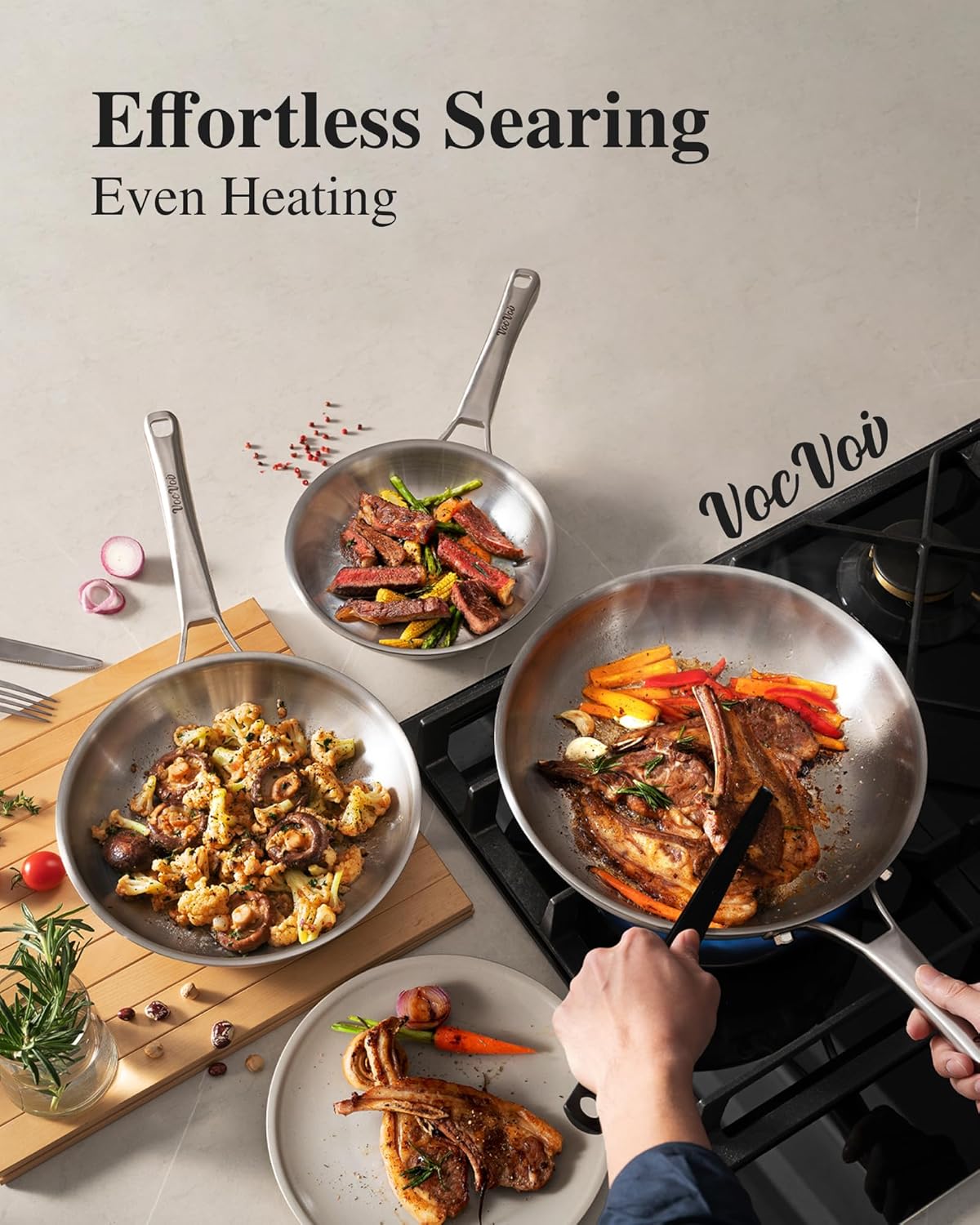 Stainless Steel Cookware Set,Tir-Ply Pots and Pans Set,13 Pcs Stainless Steel Induction Kitchen Cookware Sets,PFOA Free, Frying Pans,Saucepans,Saute Pan & Stock Tagine Pot,Compatible with All Cooktops