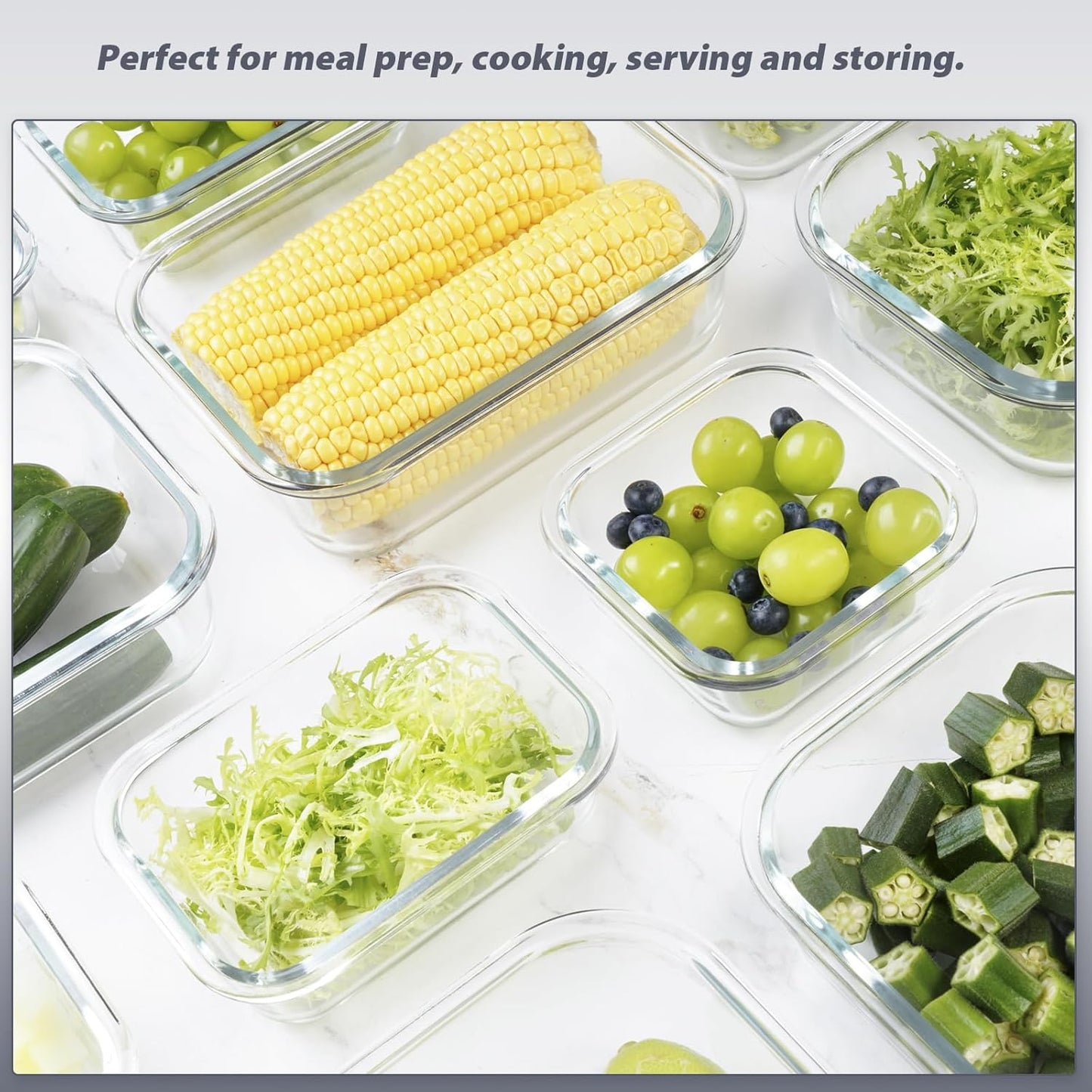 12 Pack Glass Food Storage Containers with Lids, Glass Meal Prep Containers Set with Leak Proof Lids, Airtight Lunch Container for Kitchen, Microwave, Oven, Freezer, Dishwasher Safe, Bpa free