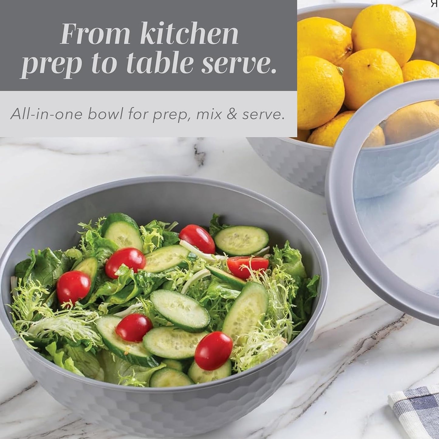 COOK WITH COLOR Mixing Bowls with Lids - 12 Piece Plastic Nesting Bowls Set includes 6 Prep Bowls and 6 Lids, Non Slip Bottom and Embossed Design - Microwave Safe (Grey)