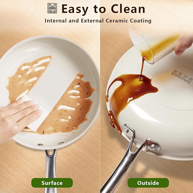 9.5" Ceramic Frying Pan Nonstick, Skillet, Cooking Pan Non Toxic with Stay Cool Handle for Induction, Chef's Pan, PTFE & PFAS & PFOA Free, Dishwasher/Oven Safe, White