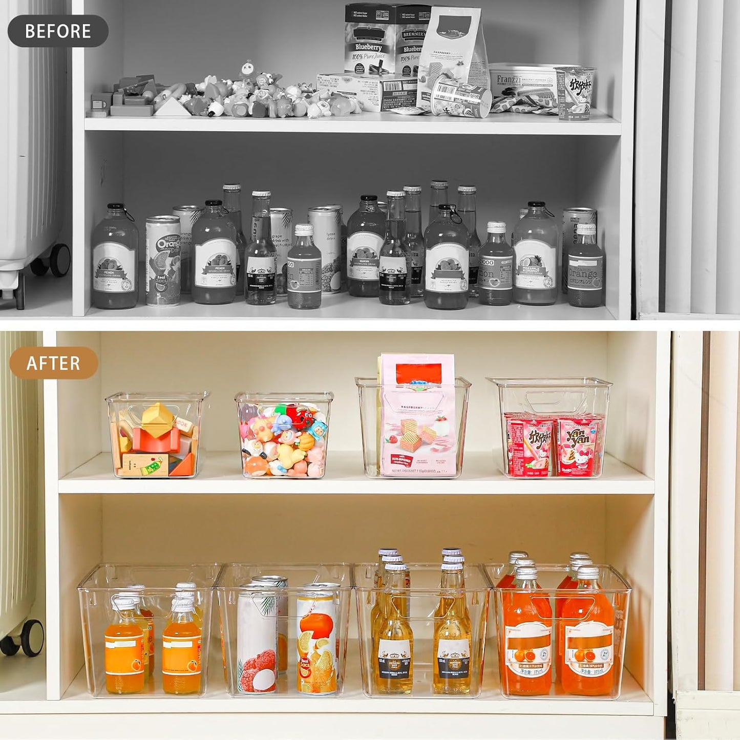 12 Pack Organizers and Storage, Pantry Organization and Storage Bins, Cabinet Organizer, Clear Plastic Storage Containers with Handle，Acrylic Storage Bins (4 Small&4 Middle&4 Large