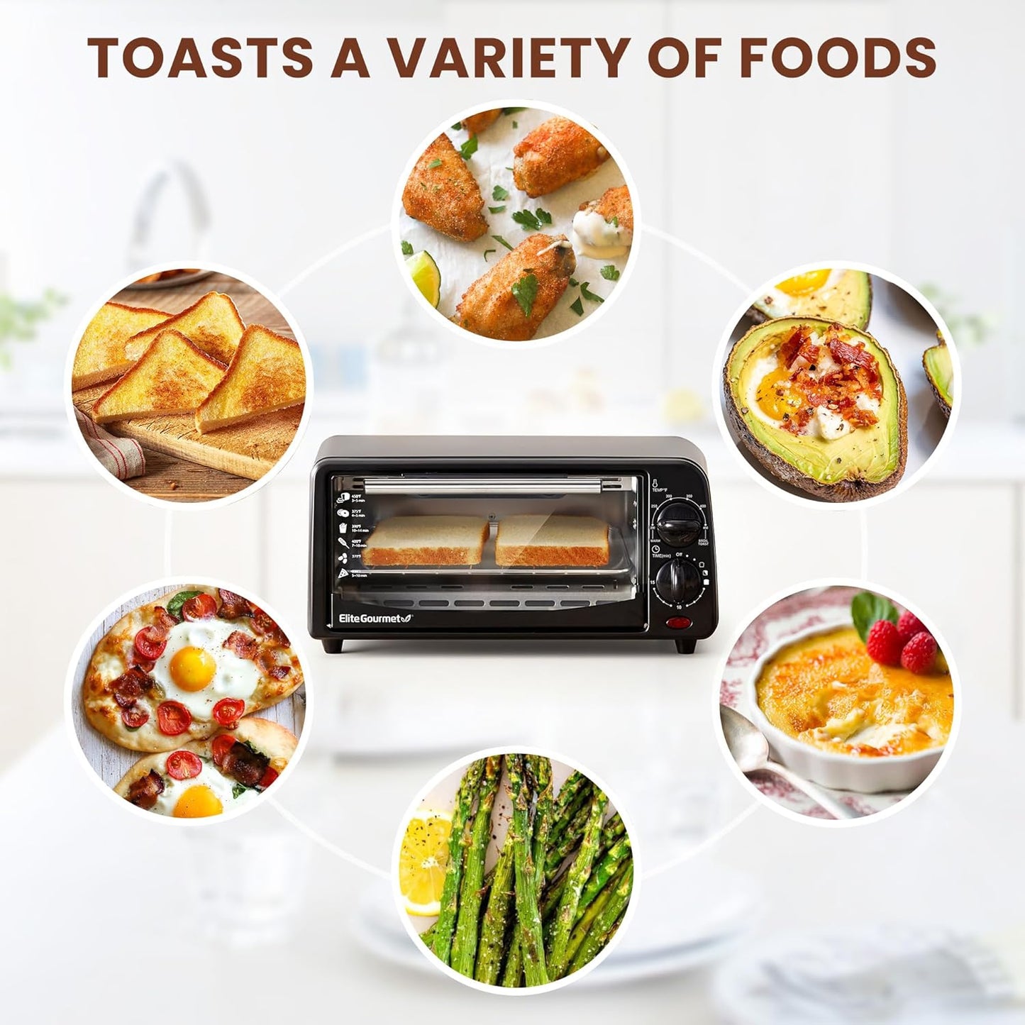 Elite Gourmet ETO236 Personal Compact 2 Slice Countertop Toaster Oven with 15 Minute Timer & Adjustable Temperature, Bake, Broil, & Toast, Black