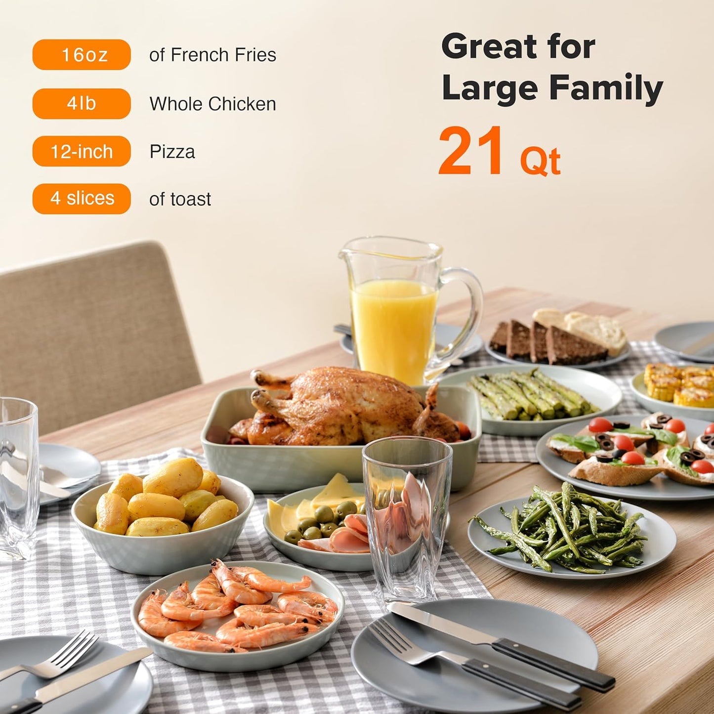 Nuwave Bravo Air Fryer Toaster Smart Oven, 10-in-1 Countertop Convection, 1800 Watts, 21-Qt Capacity, 50°-450°F Temp Controls, Top and Bottom Heater Adjustments 0%-100%, PFAS Free, Cream