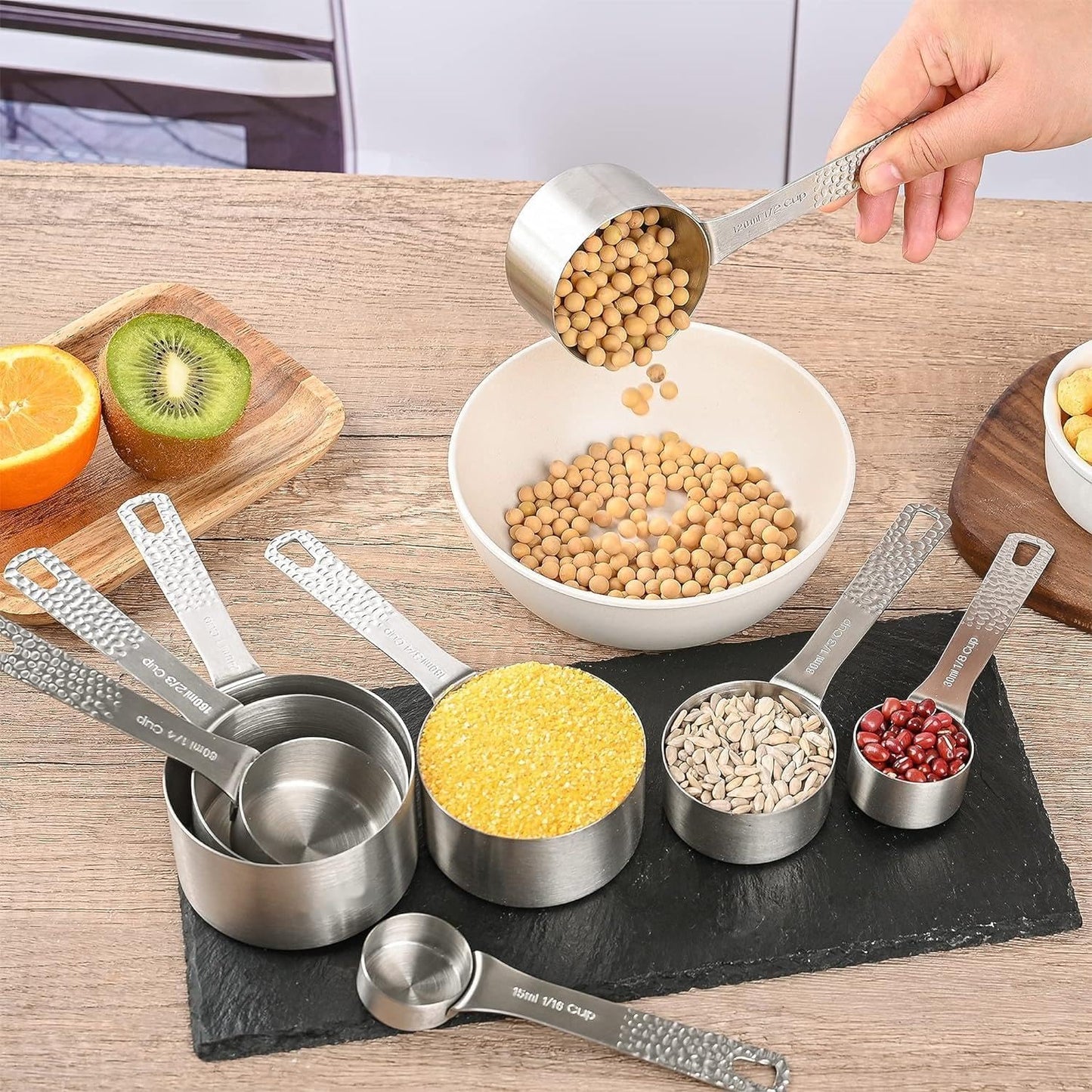 Smithcraft Measuring Cups, 8 Piece Dry Measuring Cup Set, 18/8 Stainless Steel Measuring Cups for Baking, Metal Kitchen Measure Cups with 1/16, 1/8, 1/4, 2/3 and 3/4 Cup Measuring Cup, Cooking Gadgets