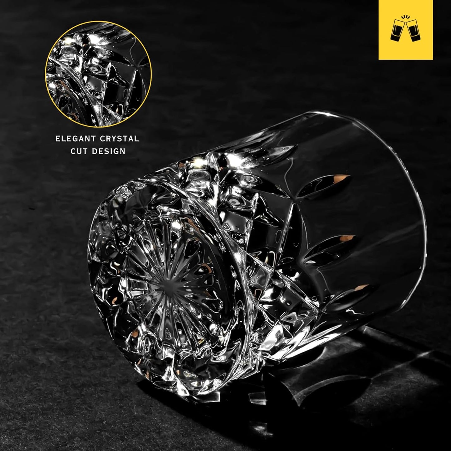 LEMONSODA Crystal Cut Old Fashioned Whiskey Glasses Set of 2, 4, 6-10oz Ultra-Clear Premium Lead-Free Rocks Glass Tumbler For Drinking Bourbon, Scotch, Cognac, Cocktails (Set of 4)