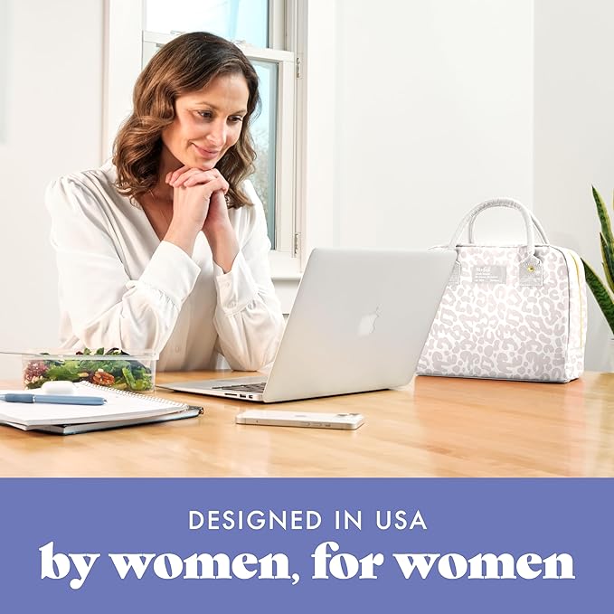 Fit & Fresh Lunch Bag For Women, Insulated Womens Lunch Bag For Work, Leakproof & Stain-Resistant Large Lunch Box For Women With Containers, Zipper Closure Bloomington Lunch Bag, Feline Fine Ivory