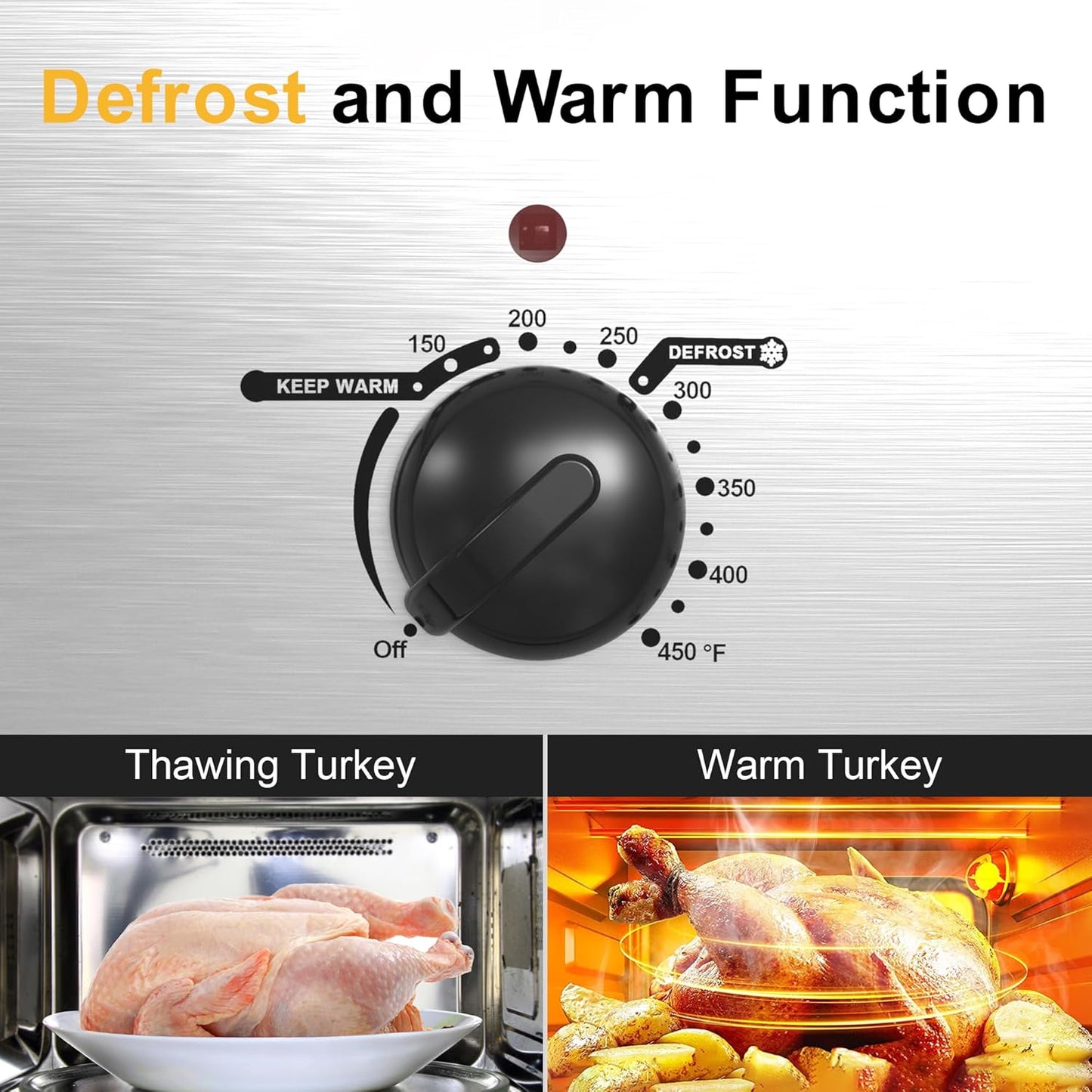 Sunvivi 26lb 22-Quart Roaster Oven, Electric Roaster Oven with Viewing Lid, Turkey Roaster with Unique Defrost/Warm Function, Large Roaster with Removable Pan & Rack, Stainless Steel, Silver