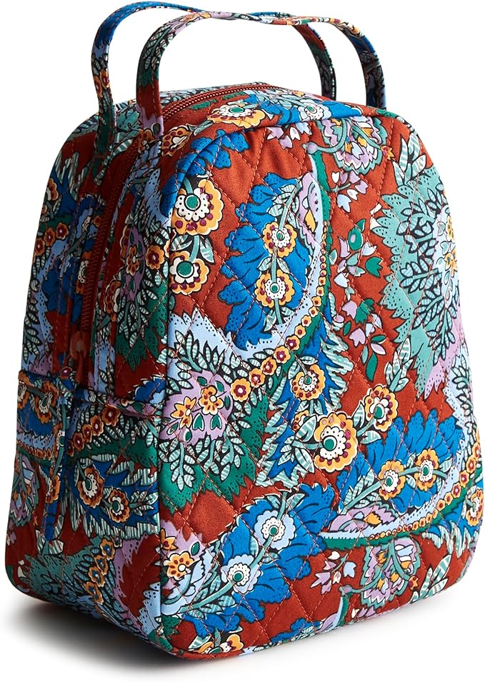 Vera Bradley Women's Premium Cotton Lunch Bag, Flowers + Feathers, One Size
