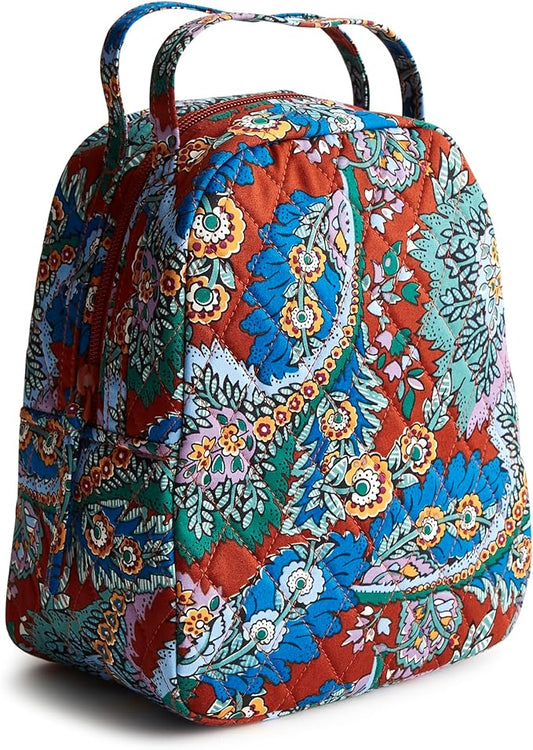 Vera Bradley Women's Premium Cotton Lunch Bag, Flowers + Feathers, One Size