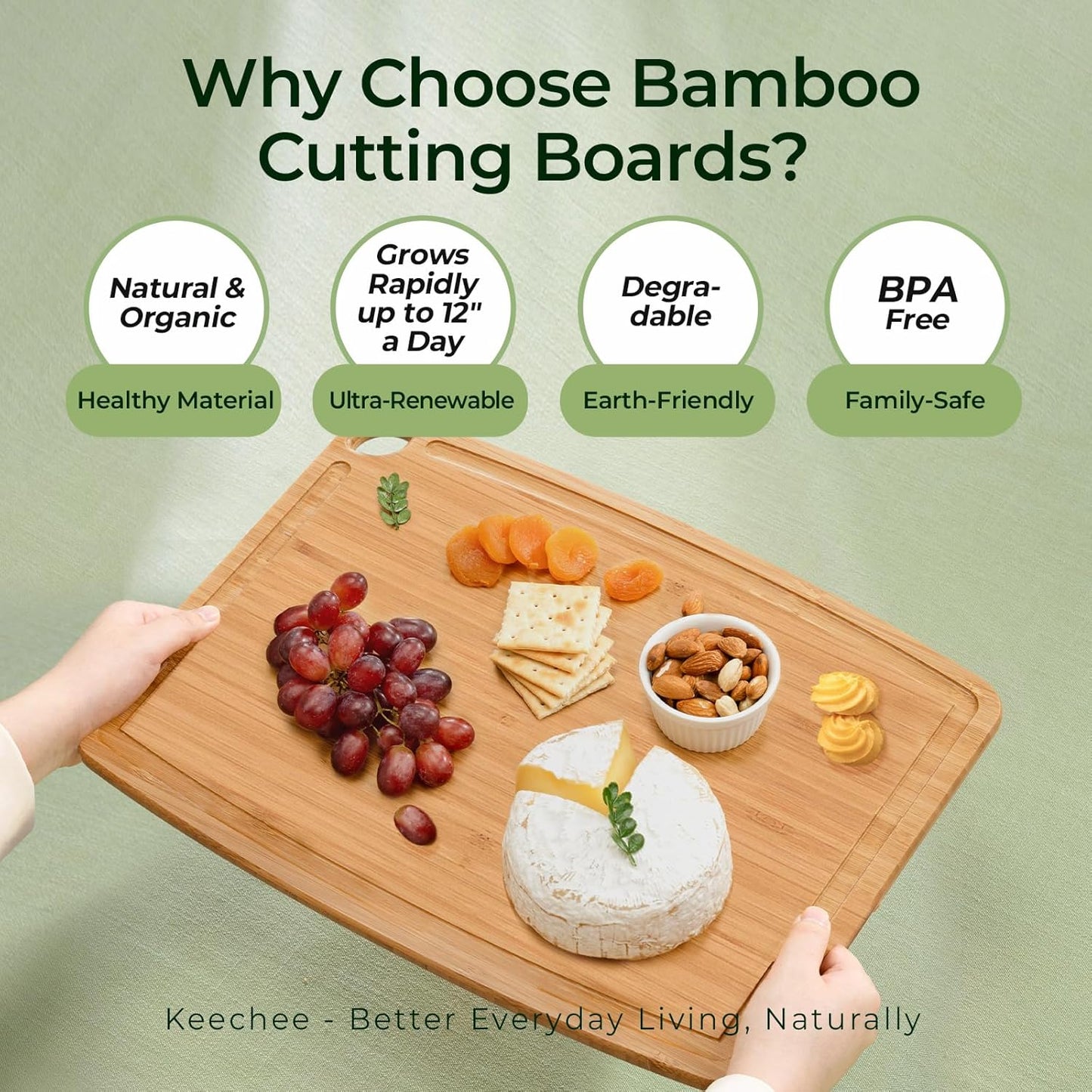 Dishwasher Safe Bamboo Cutting Boards 15.4x11.7in Heat-Resistant Chopping & Charcuterie Board with Juice Groove, Durable Lightweight Kitchen Essentials for Meat, Vegetables, Easy Clean