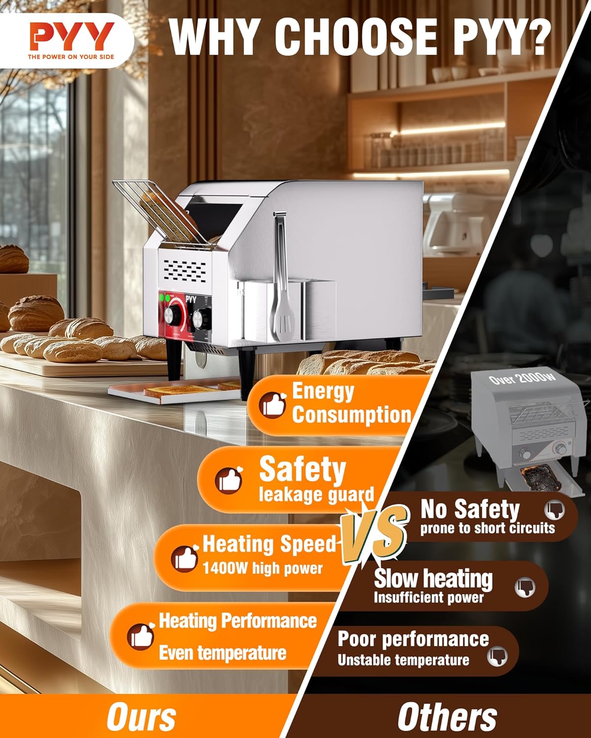 PYY Commercial Conveyor Toaster 150 Slices/Hour, Electric Conveyor Belt Toaster for Toast, Bun, Bagel, Bread, Heavy Duty Stainless Steel Toaster Oven for Restaurant, Bakery, Buffet Use