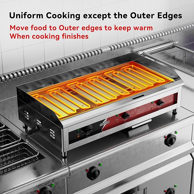 CROSSON 36"*16" Large Commercial Electric Countertop Griddle,Flat Top Heavy Duty Griddles with Non-Stick 1/2" Thick Iron Cooking Plate for Restaurant use-240V/6600W (EG-918C)