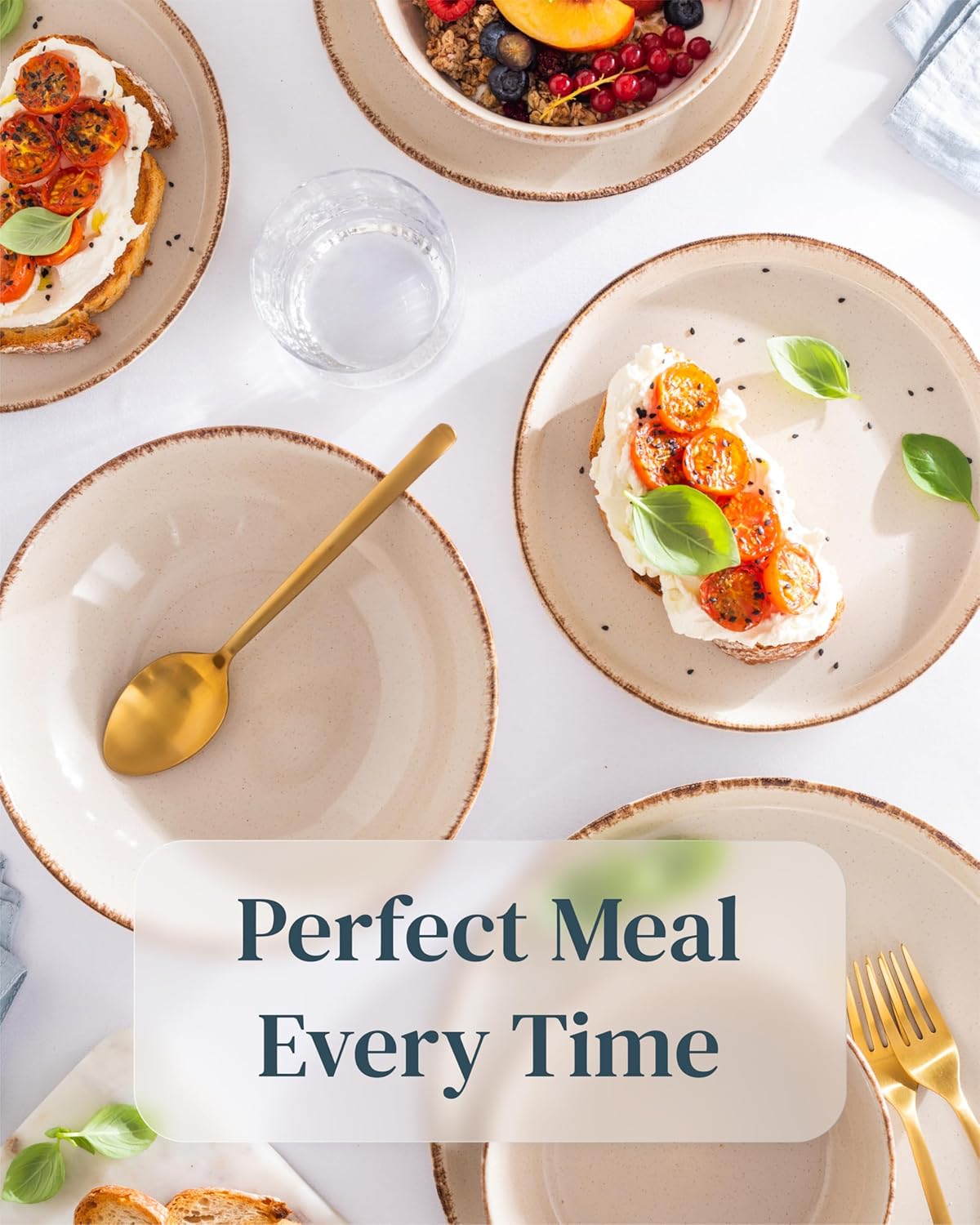 Stoneware dinnerware set 8 persons Rustic 32 pcs - Rustic design dinnerware set, dishwasher safe - Bowl and plate set - Pure Living dinnerware in beige…