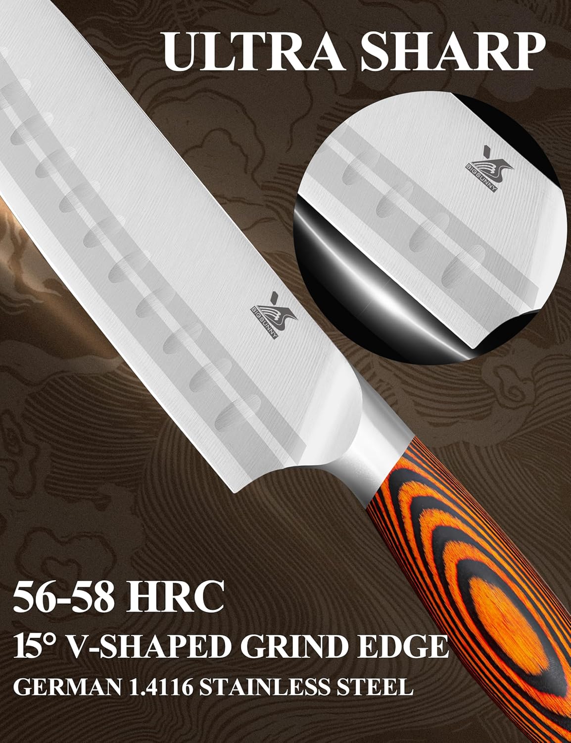 MSY BIGSUNNY 7-PCS Kitchen Knife Set, German Stainless Steel for Chef Knife Set with Pakkawood Handle, Perfect Cutlery Set Gift