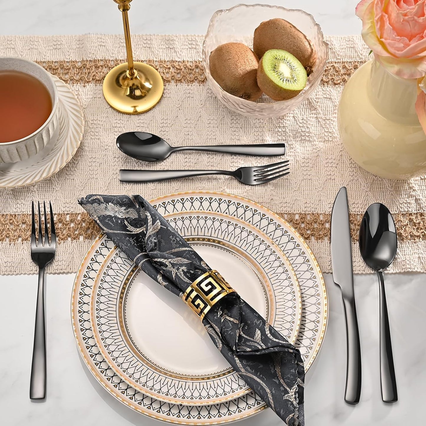 40-Piece Black Silverware Set, Heavy Duty Stainless Steel Flatware Cutlery Set Service for 8, Food-Grade Utensil Sets for Home Restaurant, Dishwasher Safe