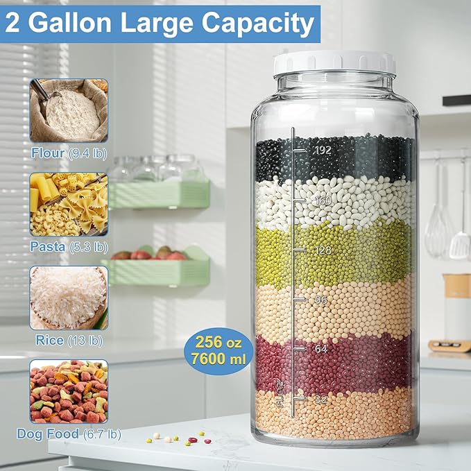1 Pack 2 Gallon Large Fermentation Jar w Scale Mark, Wide Mouth Glass Jar with Airtight SCREW Lid and 2 Airlocks, 7600ML Wine Making Kit for Beer Cider Kombucha, Pickle Jar for Sauerkraut