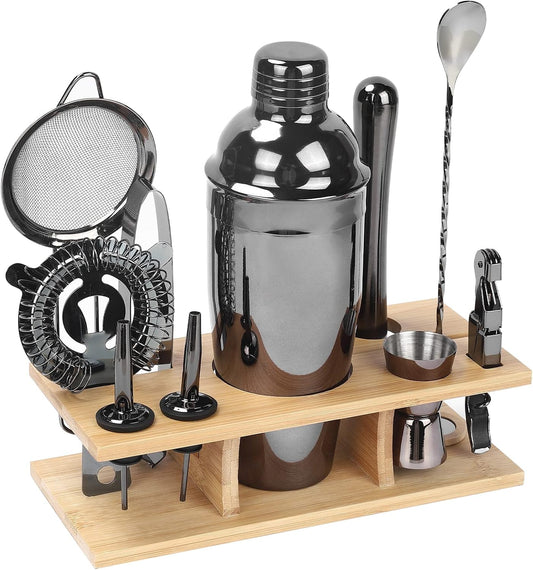 11Pcs-Cocktail Shaker Set Black Bartending Kit 25oz Cocktail Bar Set Cocktail Mix Drink Making Kit Professional Bar and Home Drink Bar Tools for Bartender（Gun-Metal Black）