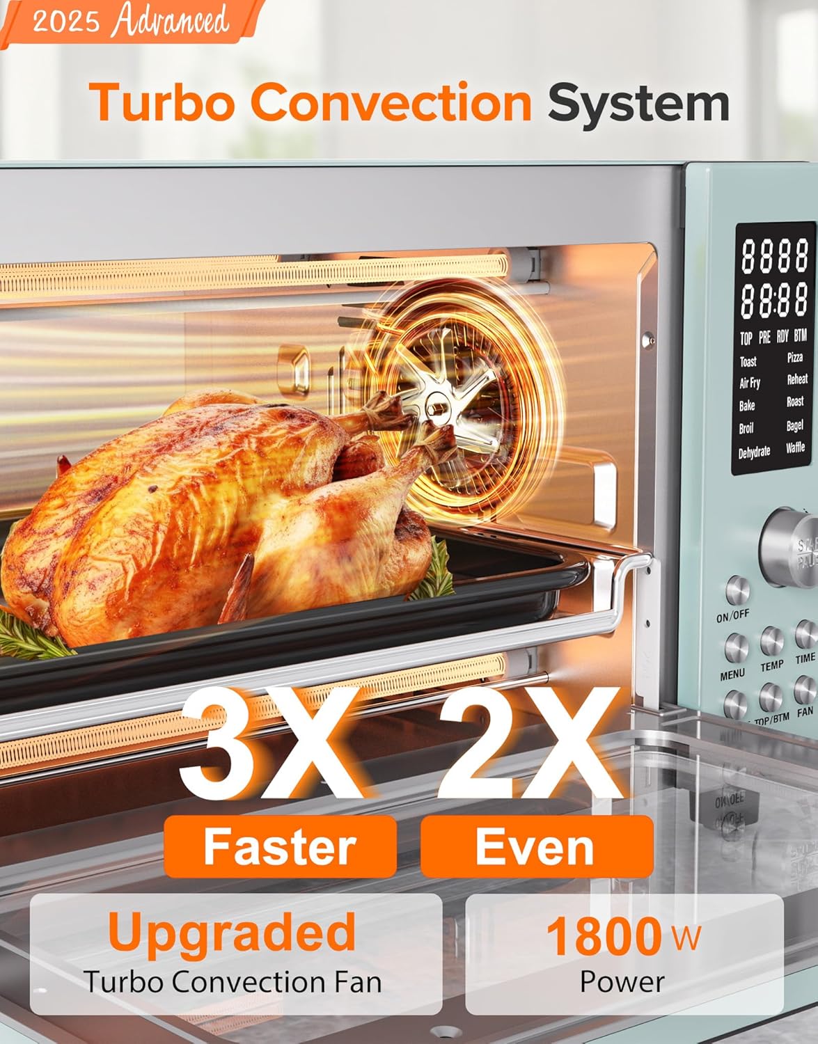 Nuwave Bravo Pro Smart Air Fryer Toaster Oven Combo, Airfryer Convection Oven Countertop, 12-in-1 Functions with Quicker & Even Crisp Technology, 1800W, 50-450°F, PFAS-Free, 21QT, Mint