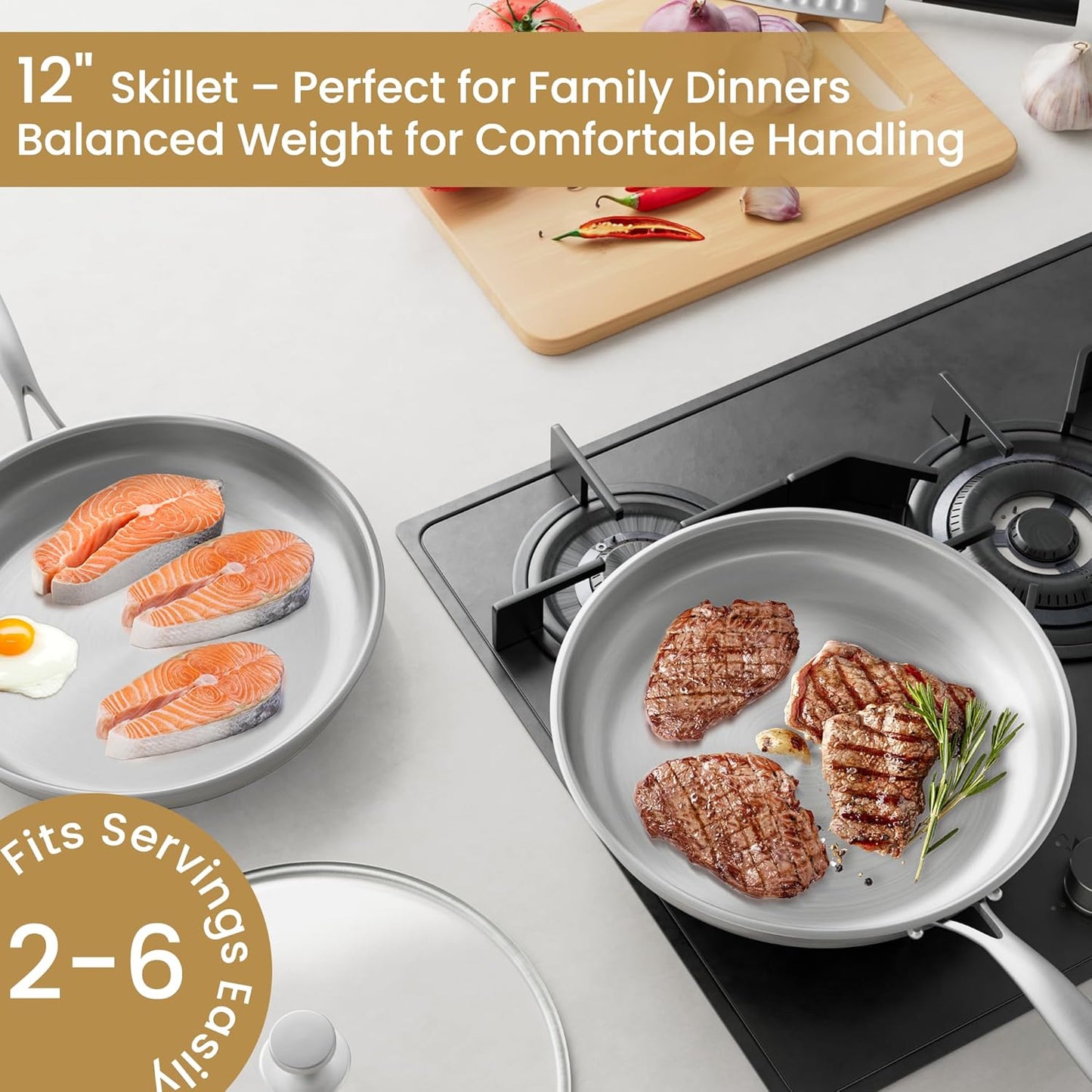 Stainless Steel Pan,10inch Stainless Steel Frying Pan with Lid, Tri-Ply 18/10 Chef’s Pan for Induction Cooktops, Oven & Dishwasher Safe Cookware with Stay-Cool Handle