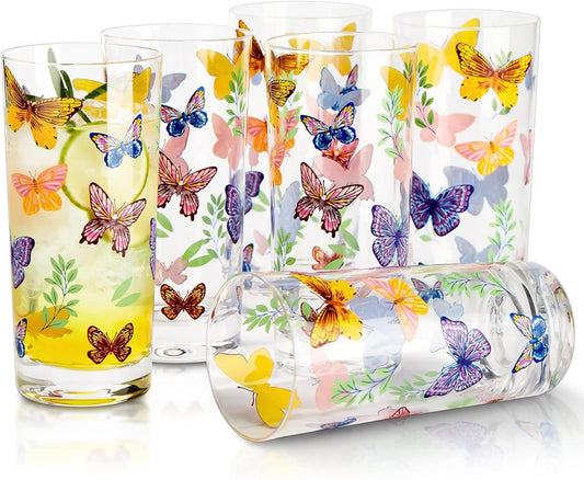 Drinking Glasses Set Of 6,Highball Glasses 16OZ,Clear Water Glasses with Heavy Weighted Base,Made From Premium Borosilicate Glass,Glass Cups for all beverage,Ice Tea&Coffee…