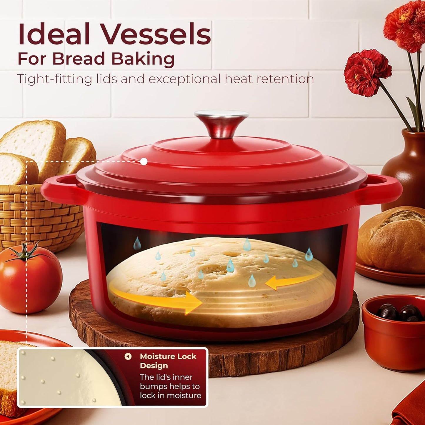 Kitchen Academy Enameled Cast Iron Cookware Sets - 7Pcs Pots and Pans Set Non Stick & Non Toxic, Induction Dutch Oven Set, PFOA&PFAS Free