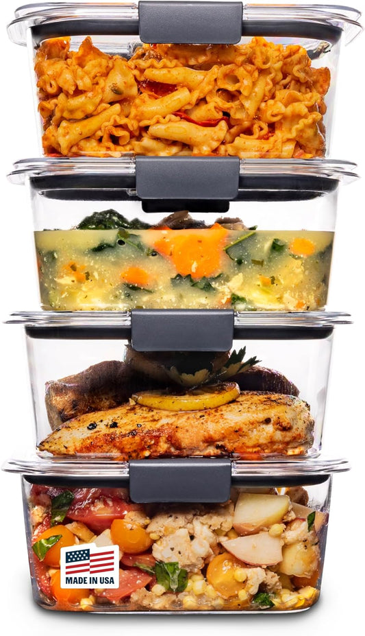 Rubbermaid Brilliance BPA Free Airtight Food Storage Containers with Lids, Set of 4 (4.7 Cup) Ideal for Lunch, Meal Prep, and Leftovers