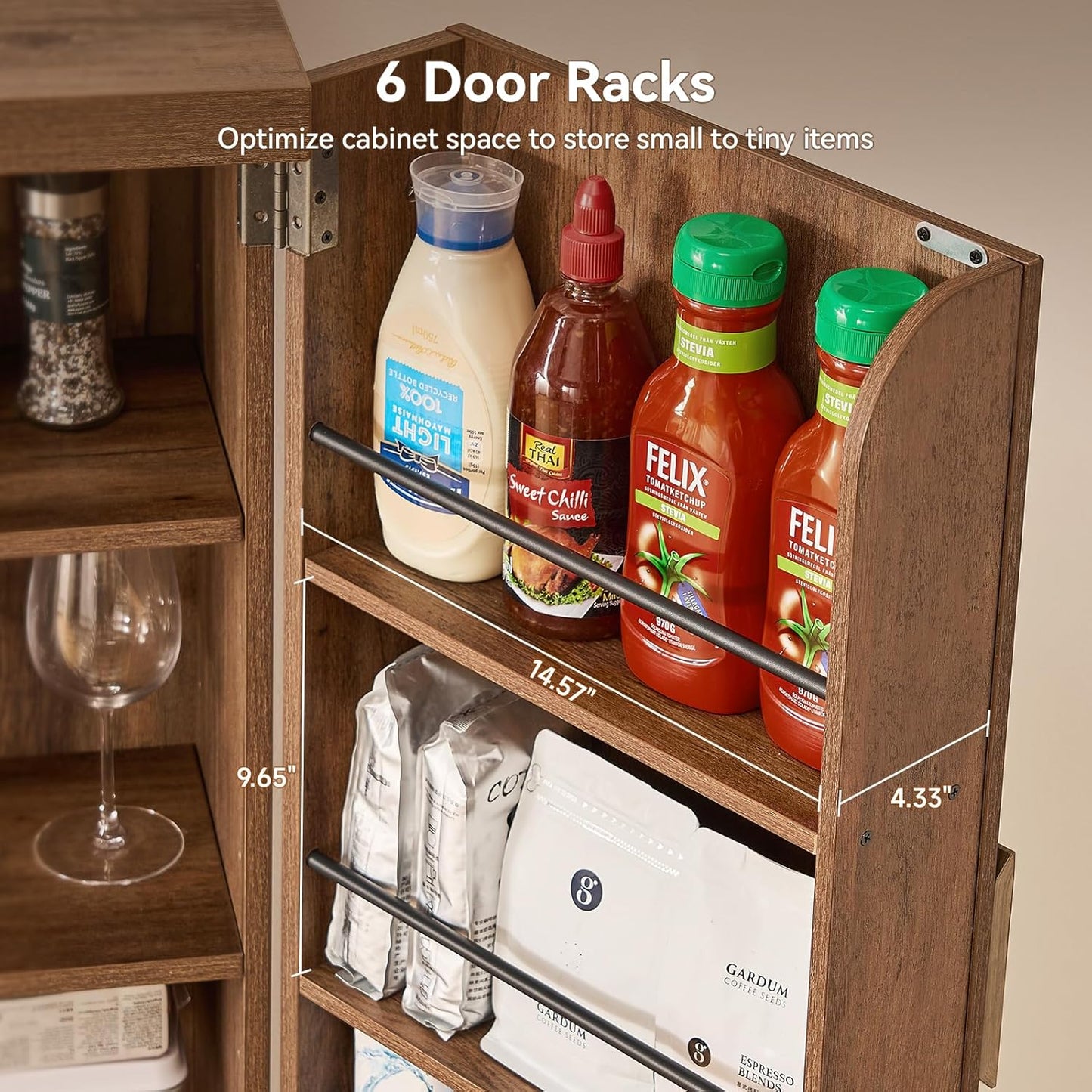 ONBRILL 71" Tall Kitchen Pantry Cabinet, Pantry Storage Cabinet with 6 Door Shelves, Hidden Drawer and Adjustable Shelf, Freestanding Rustic Wood Pantry for Kitchen, Dining Room (Vintage Brown)