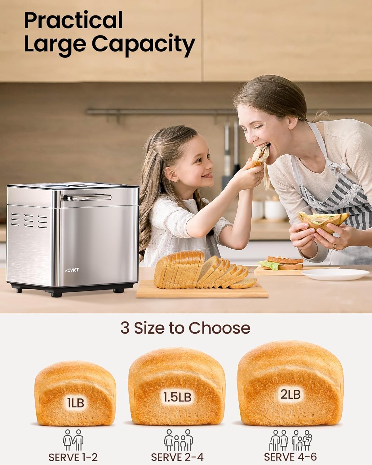 25-in-1 Bread Maker Machine with Automatic Dual Dispenser, 2LB Stainless Steel Breadmaker with Gluten-Free, Dough, Jam, Yogurt etc Settings, Silver