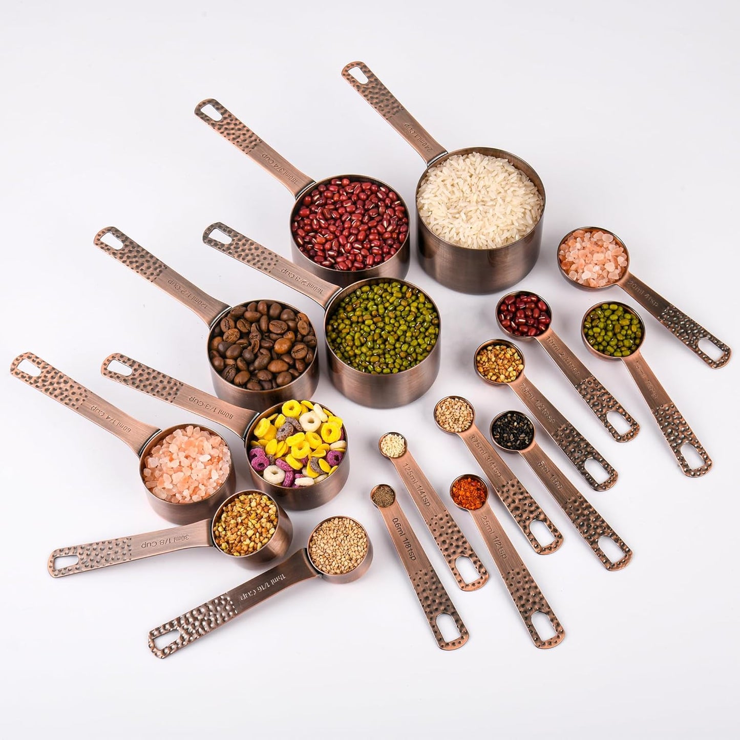 Smithcraft Copper Measuring Cups and Spoons Set, Stainless Steel Measuring Cups Spoons, Metal Metric & US 8 Measure Cup, 9 Kicthen Measure Spoons & Leveler for Baking & Kitchen