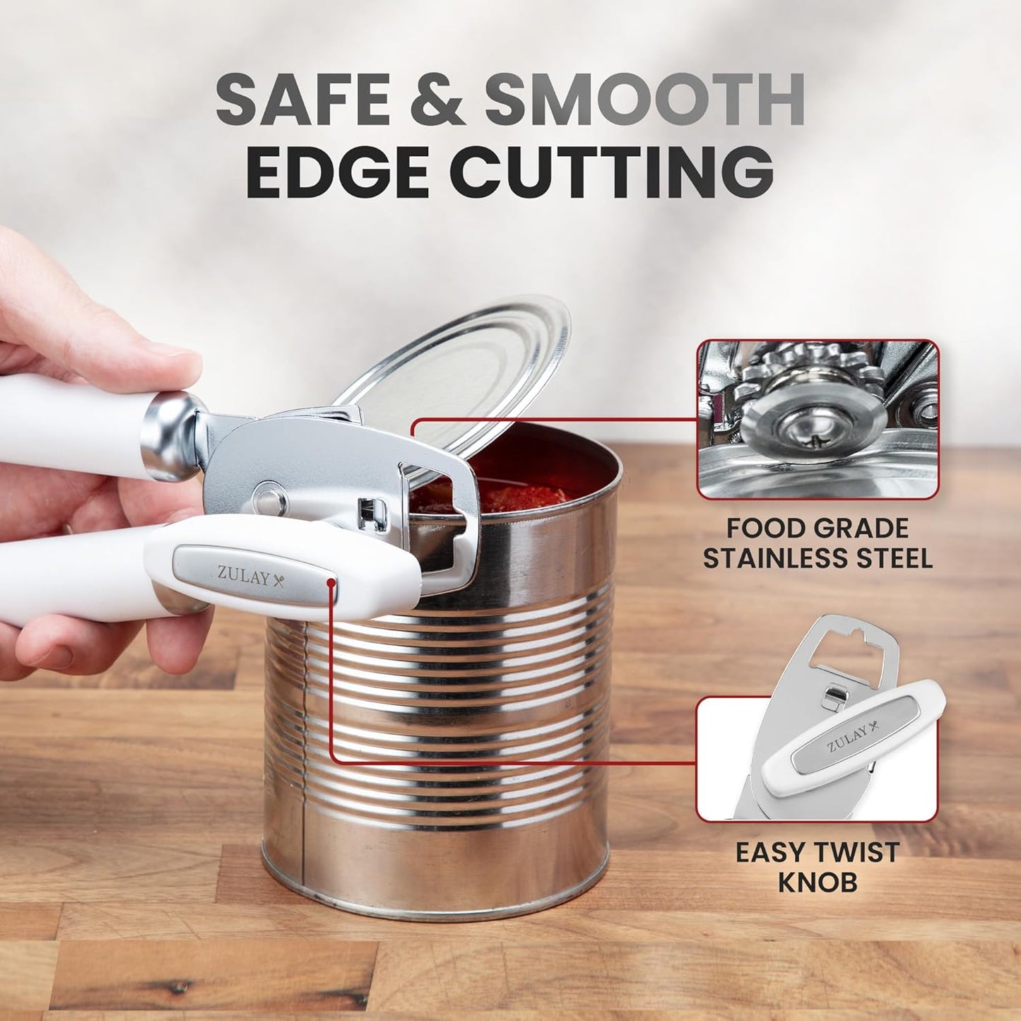 Zulay Kitchen Heavy Duty Stainless Steel Can Opener Manual with Bottle Opener - Rust Proof Manual Can Opener With Turn Knob & Soft Grip Handles