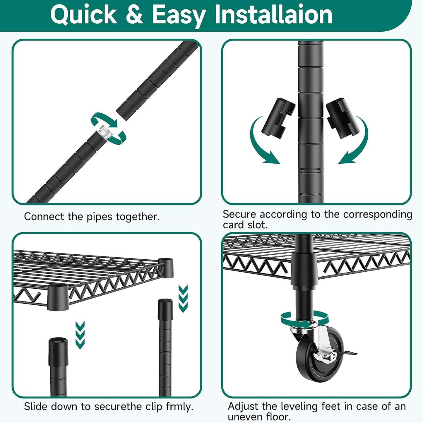 5 Tiers Shelf 3300 lbs Steel Storage Shelving Utility Shelving Unit Steel Organizer Wire Rack for Home,Kitchen,Office,Garage Black 23.6" D x 53.1" W x 73.6" H