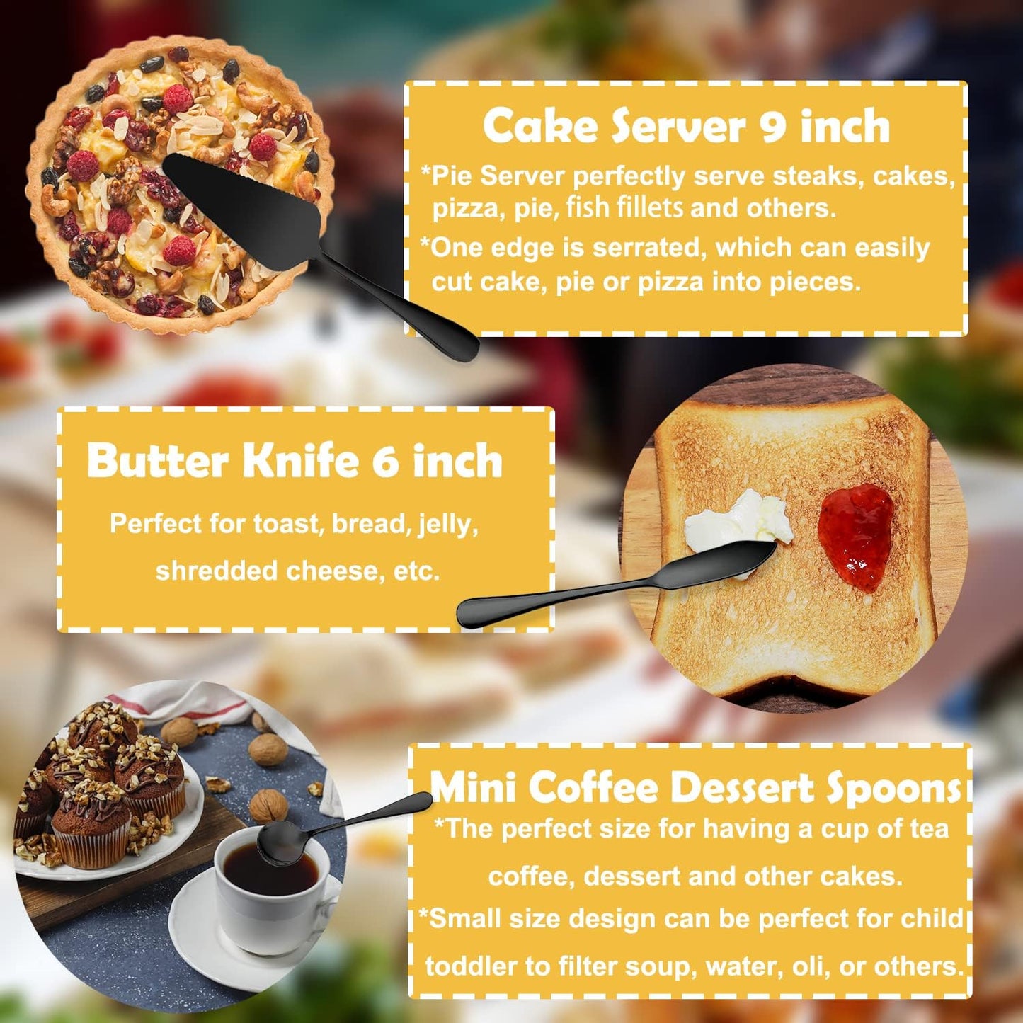 12 PCS Stainless Steel Serving Utensils - Large and Slotted Spoons, Forks, Tongs Bundle, Perfect for Buffet Catering and Parties, Black