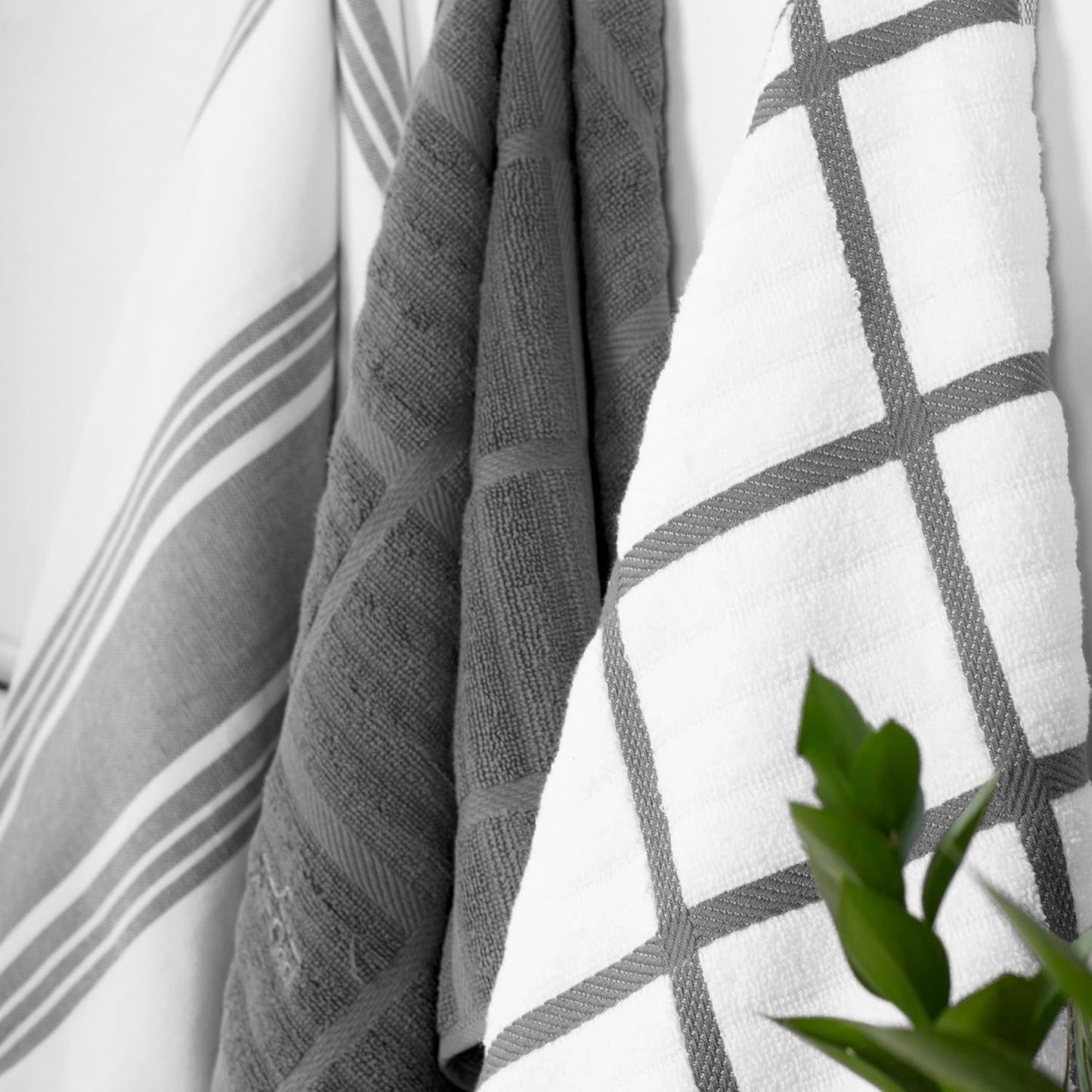 All-Clad Solid & Coordinate Kitchen Towels: Highly Absorbent, Super Soft Long Lasting 100% Cotton, 17" x 30" Tea Towels for Cleaning & Drying Dishes, Pans, Glassware, Countertops, 4-Pack, Pewter