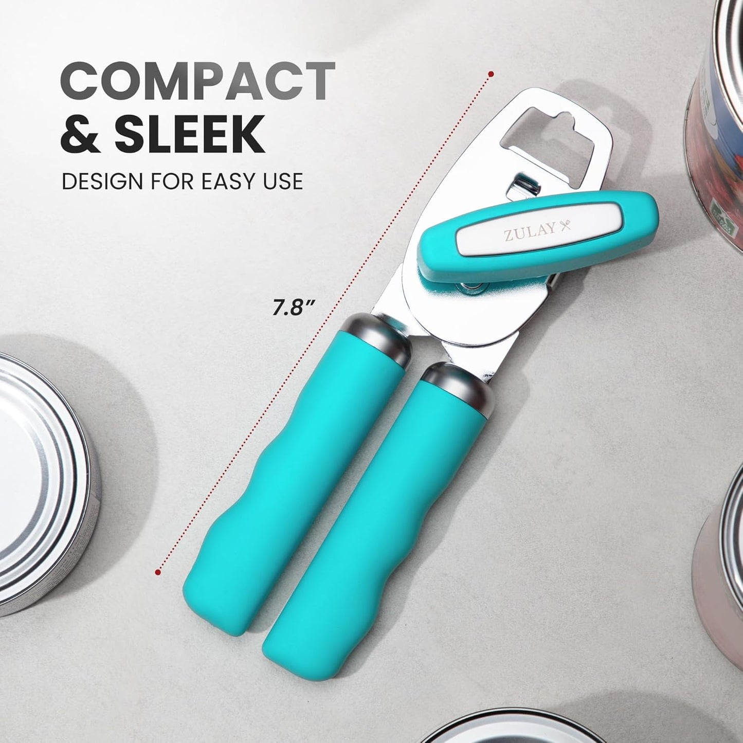 Zulay Kitchen Heavy Duty Stainless Steel Can Opener Manual with Bottle Opener - Rust Proof Manual Can Opener With Turn Knob & Soft Grip Handles