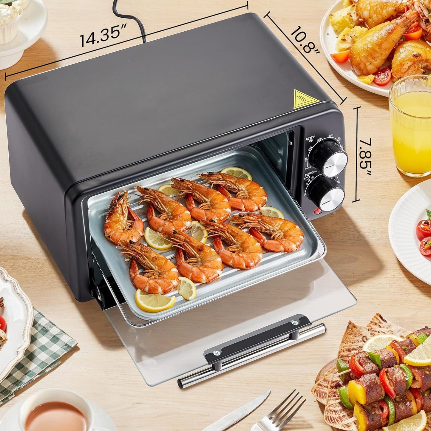 Elite Gourmet ETO449 9L / 4-Slice Countertop Toaster Oven, Compact Design, 30-Min Timer, Adjustable Temp up to 450°F, 800W Quartz Heating, Drop-Down Crumb Tray, Bake, Broil, Toast, Black