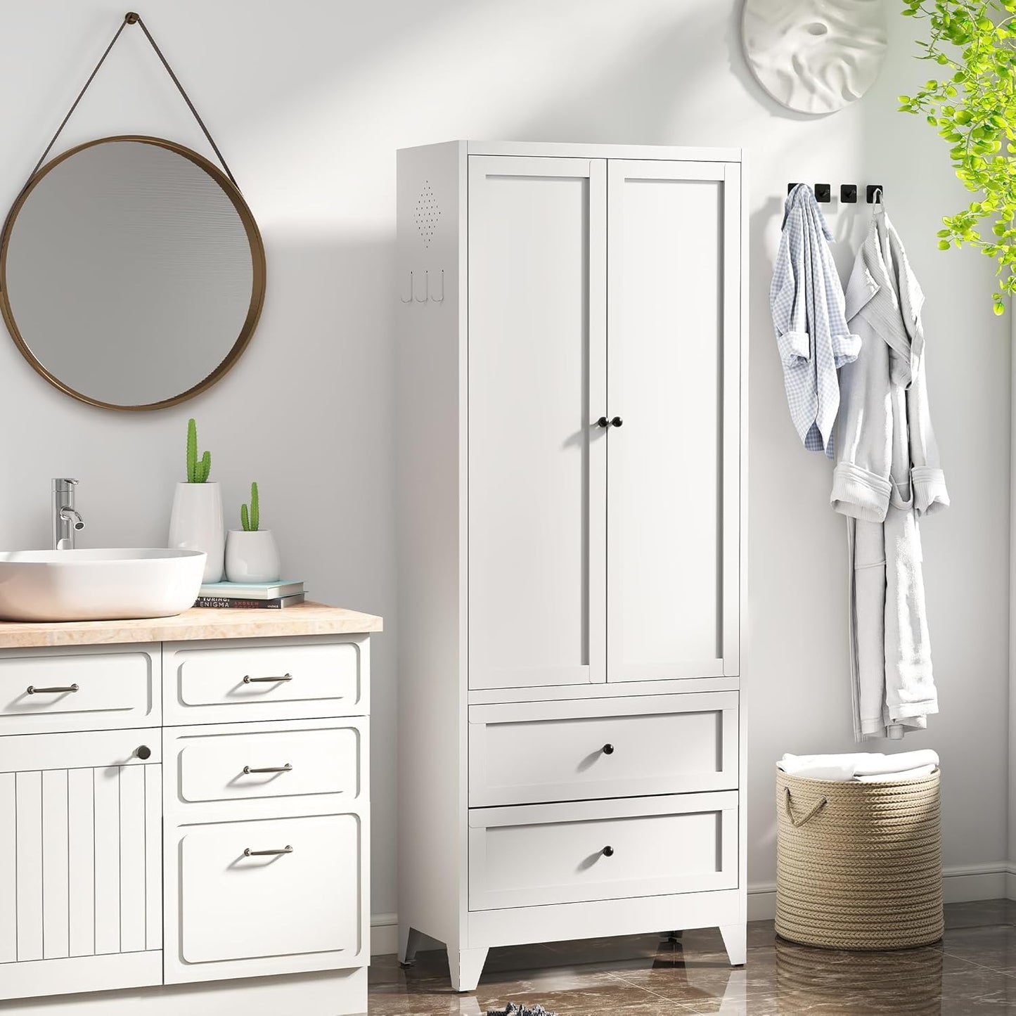 AQY Kitchen Pantry Cabinet,72" White Pantry Storage Cabinet with 2 Drawers,2 Adjustable Shelves and 2 Doors,Freestanding Cupboard,Metal Pantry Cabinets for Living Room Kitchen Assembly Required